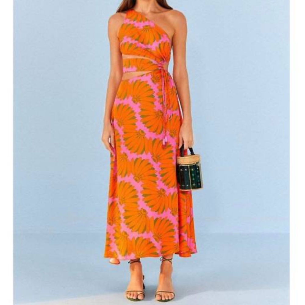 Farm Rio The Pink Copacabana Lenzing Ecovero Viscose Cut Out Midi Dress